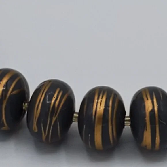 Vintage Gray Gold Beaded Necklace Costume Fashion Jewelry - Picture 3 of 6